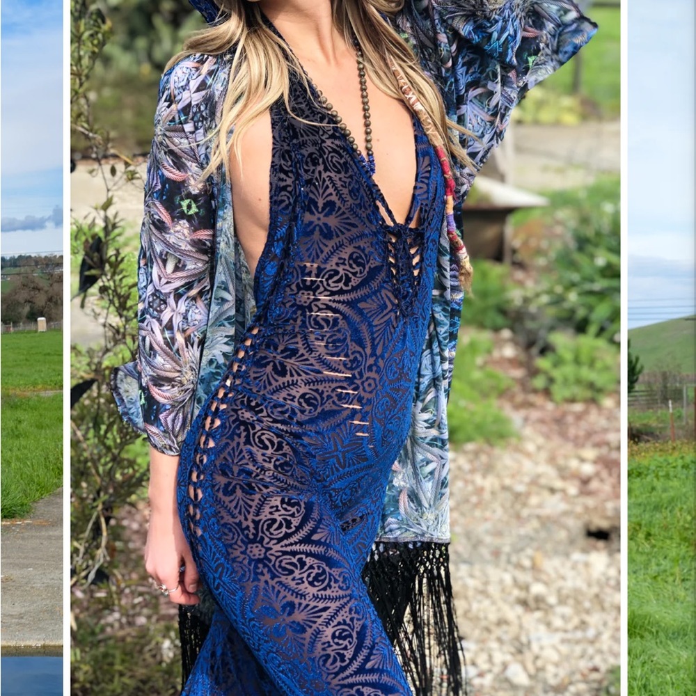 Warrior Within Indigo  xs velvet snip tease jumpsuit. New without tags.